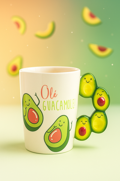 Taza “Olé Guacamole” – Edición Divertida con Asa de palta 3D
