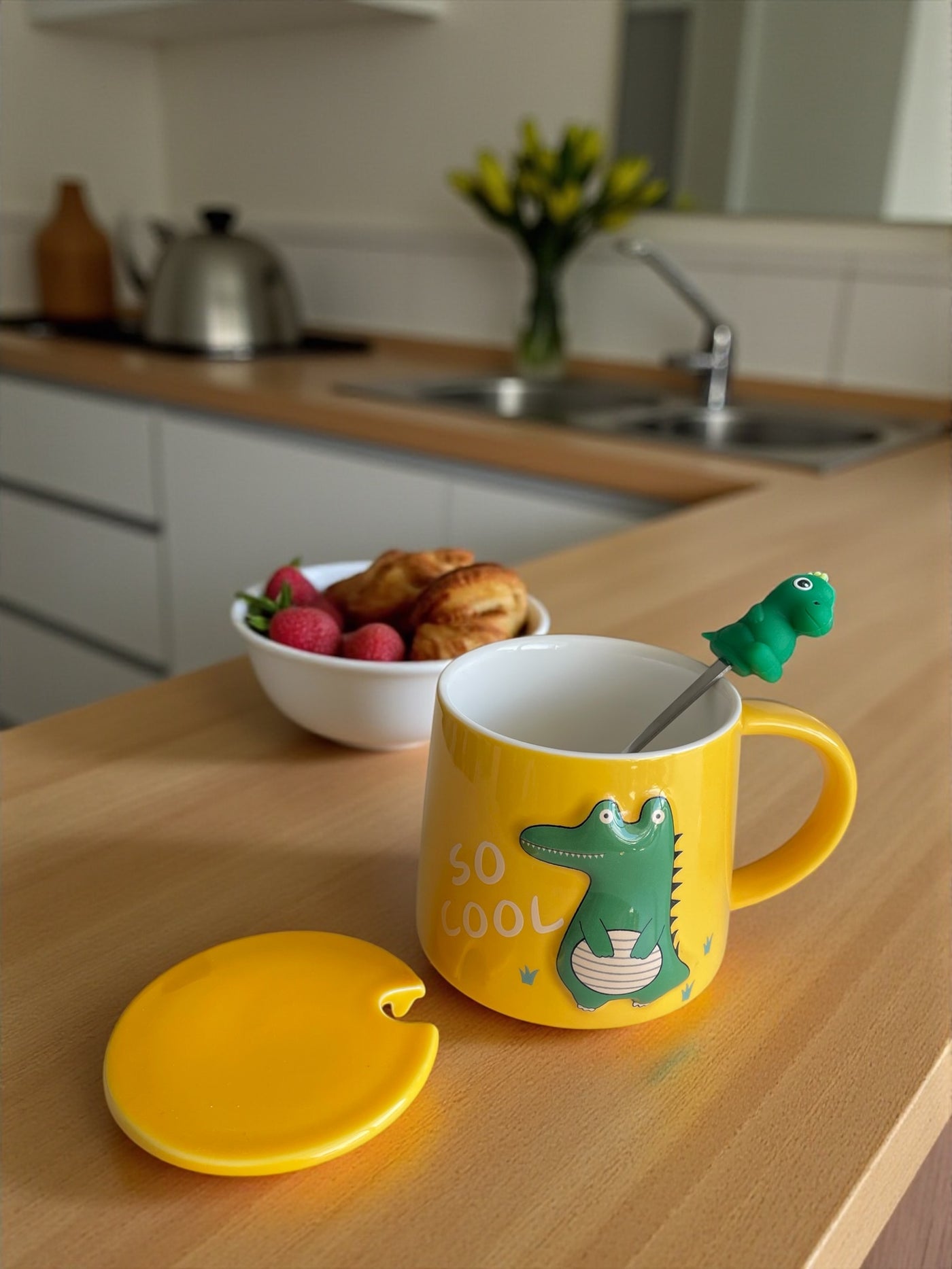 Taza Cocodrilo Feliz con Cucharita y Tapa