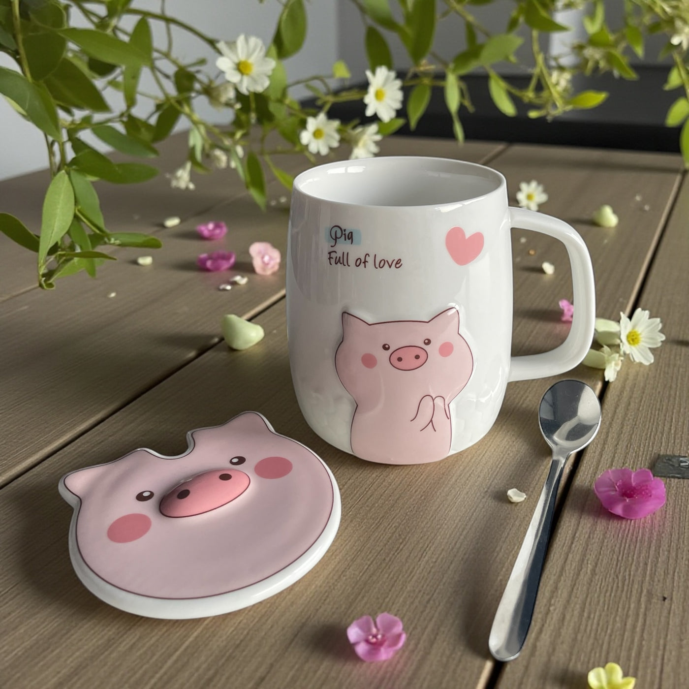 Taza 3D Cerdito Cute con Tapa y Cucharita