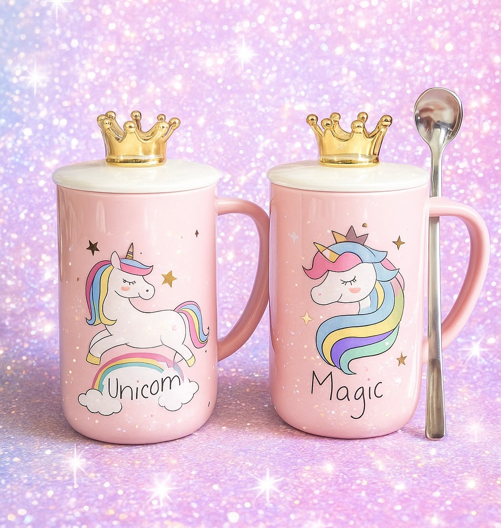 Tazas XL “Unicorn Magic” con Tapa de Corona Dorada