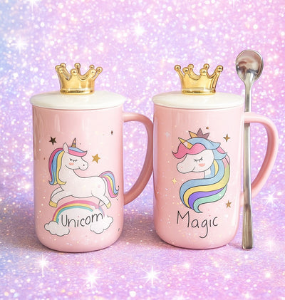 Tazas XL “Unicorn Magic” con Tapa de Corona Dorada