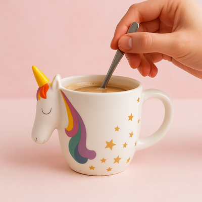 Taza Unicornio🦄 3D con Detalles Dorados – Edición Estrella Mágica
