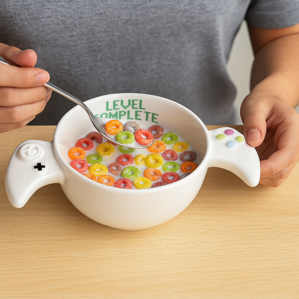 Bowl Gamer “Level Complete” 🕹️ | Tazón de Cereal con Diseño de Control