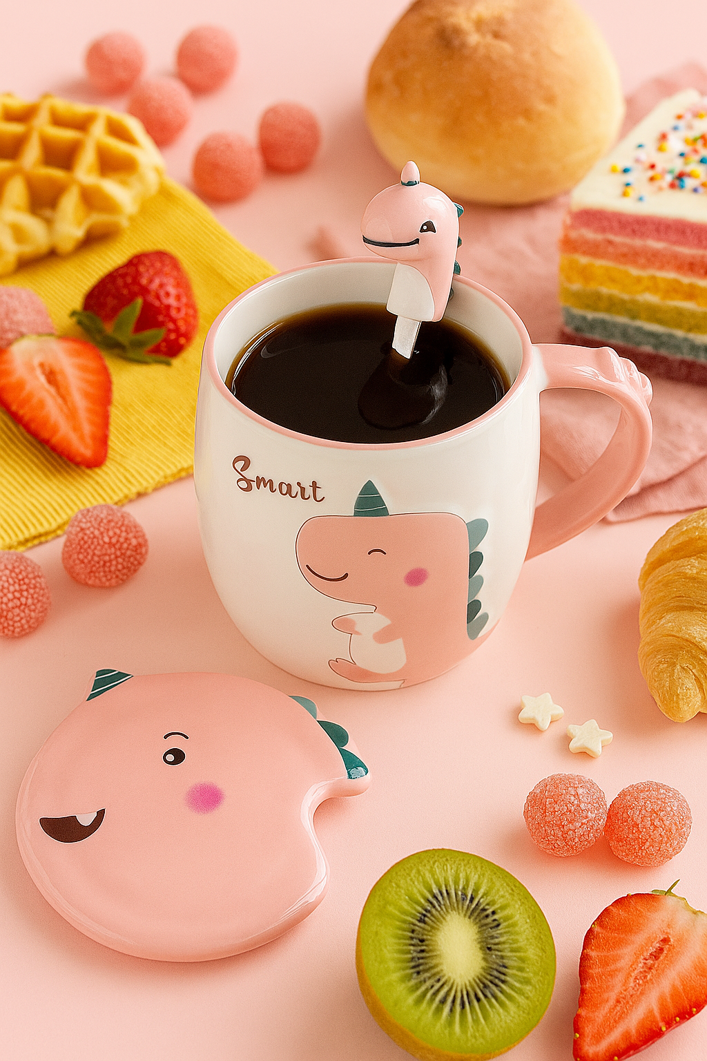 🦖 Taza Dinosaurio con Cuchara y Tapa – Modelos “Quiet”, “Smart” y “Cute”
