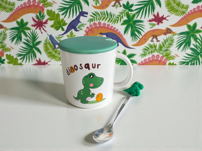 Taza Dinosaurio con Cuchara y Tapa