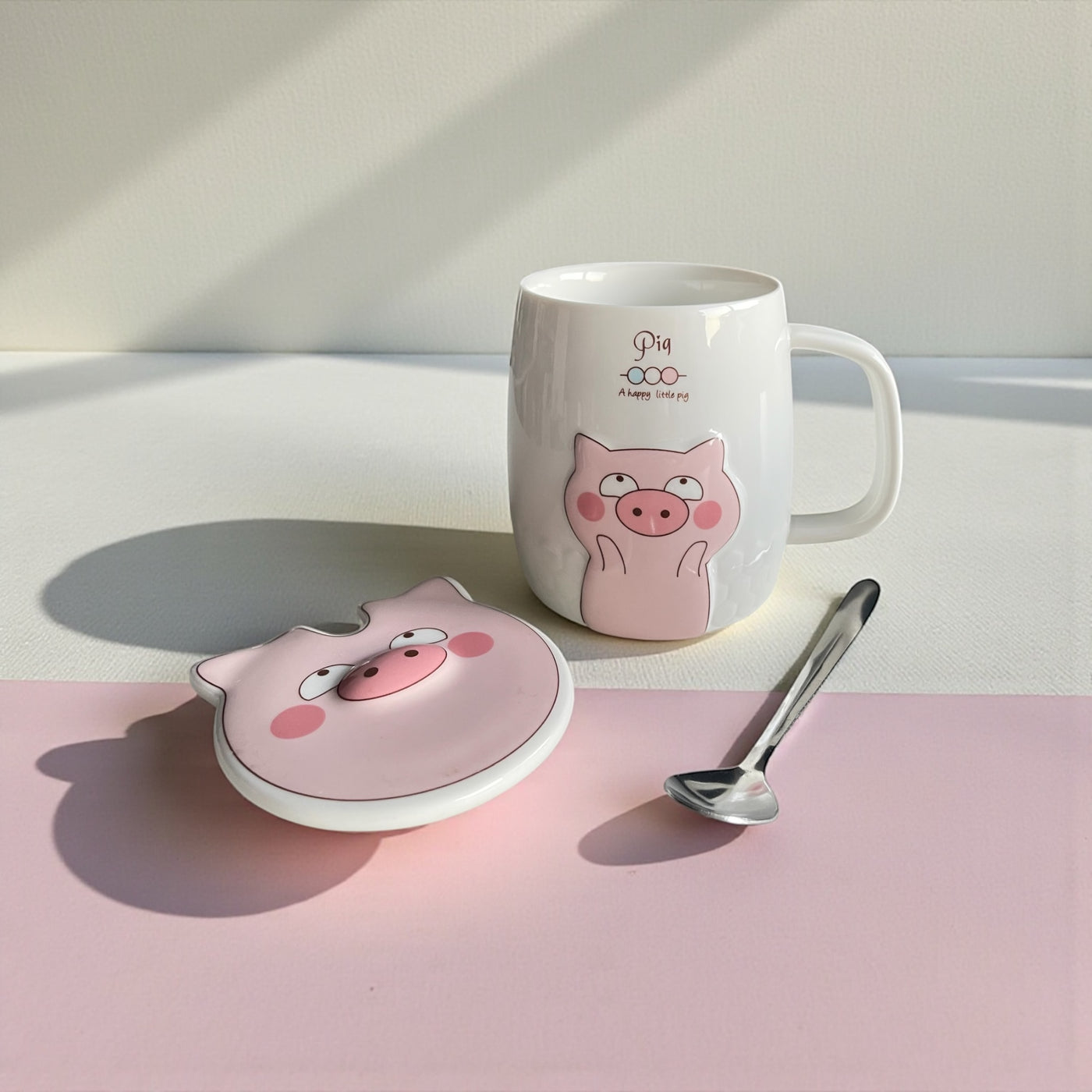 Taza 3D Cerdito Cute con Tapa y Cucharita