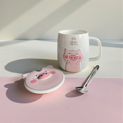 Taza 3D Cerdito Cute con Tapa y Cucharita