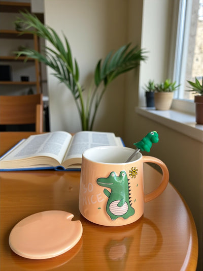 Taza Cocodrilo Feliz con Cucharita y Tapa