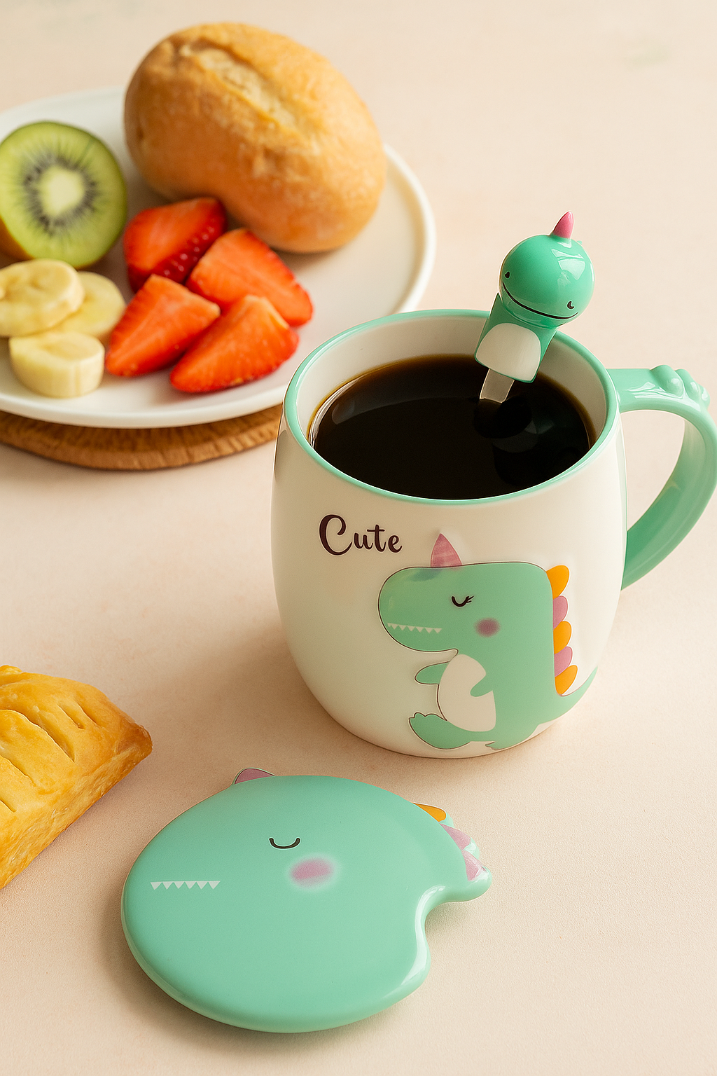 🦖 Taza Dinosaurio con Cuchara y Tapa – Modelos “Quiet”, “Smart” y “Cute”