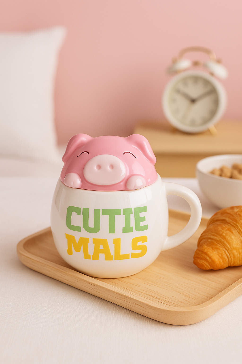 Taza Cerámica Cerdito “Cutie Mals” con Tapa 3D 🐷