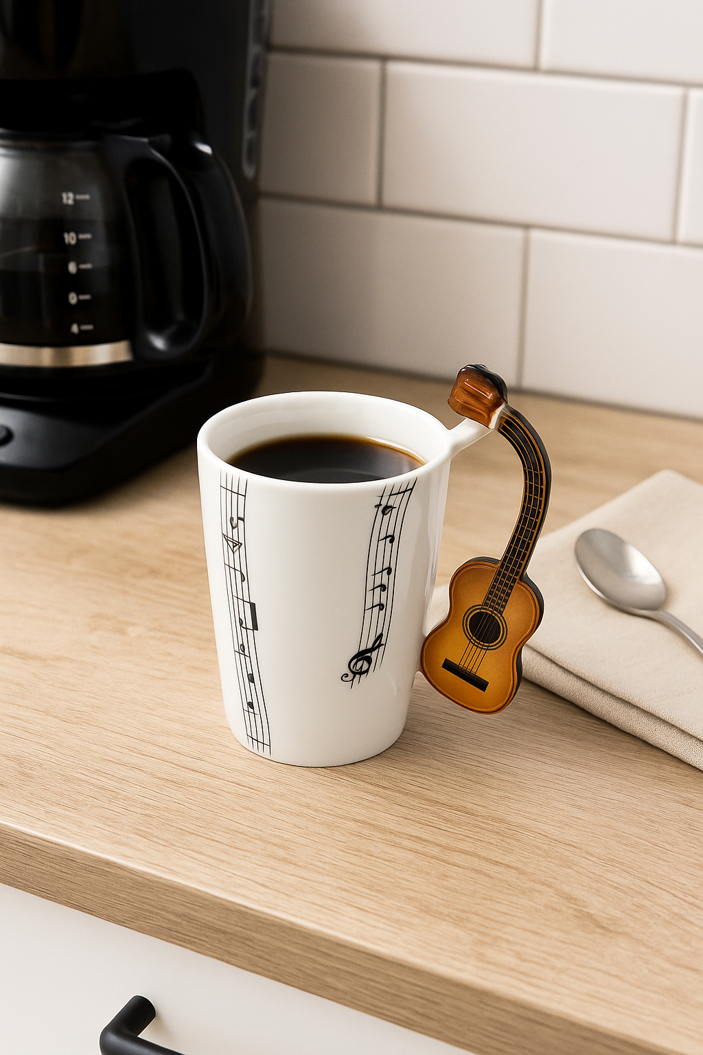 Taza Guitarra Musical 🎶 | Taza Cerámica con Asa en Forma de Guitarra