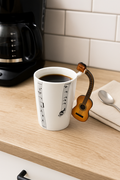 Taza Guitarra Musical 🎶 | Taza Cerámica con Asa en Forma de Guitarra