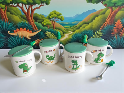 Taza Dinosaurio con Cuchara y Tapa