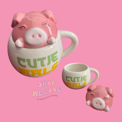 Taza perrito pug y cerdito 3D 450ml