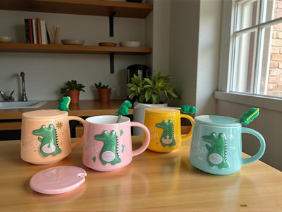 Taza Cocodrilo Feliz con Cucharita y Tapa