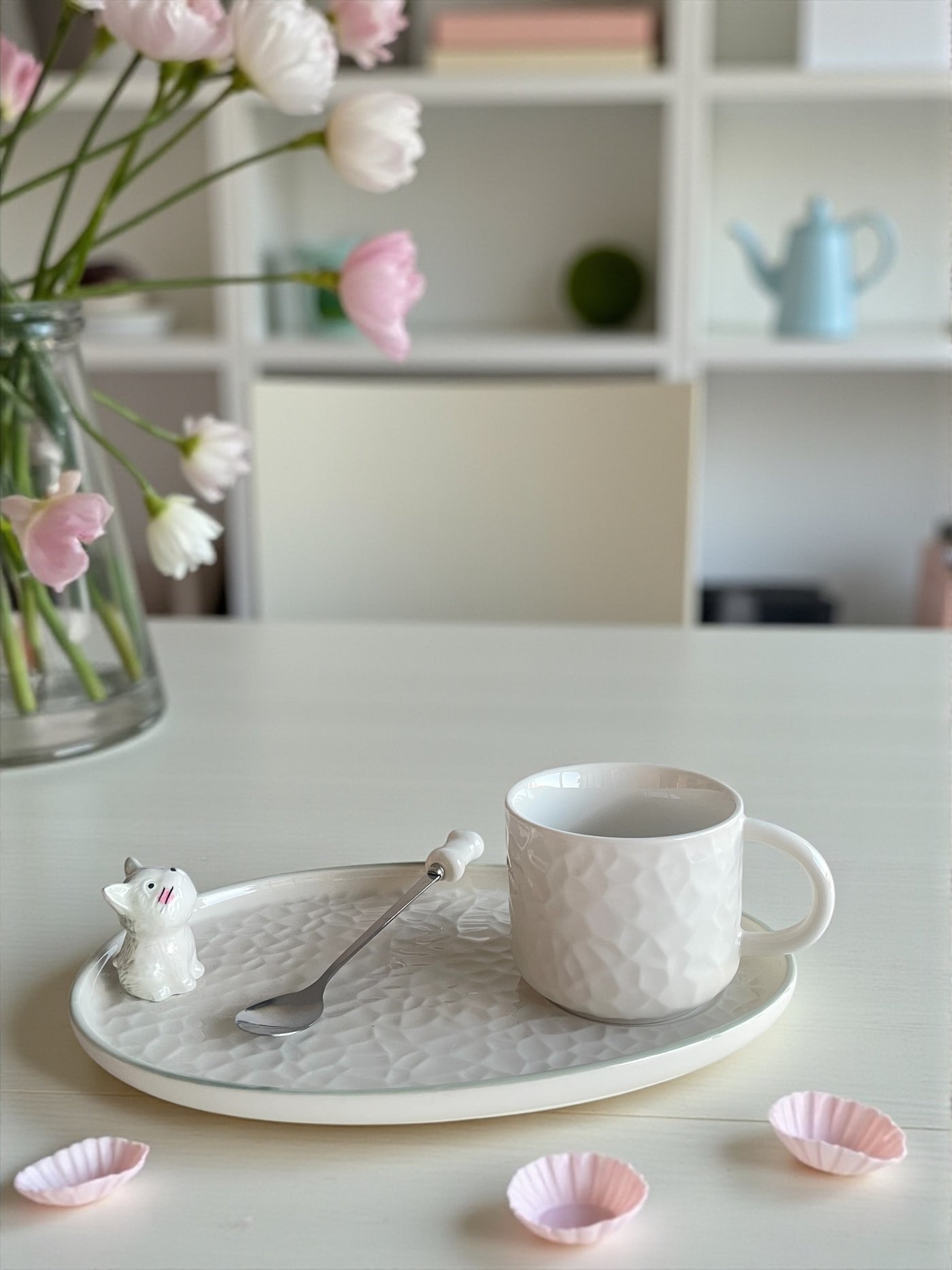 Set de Taza gatito + Plato Texturizado con Cucharita – Edición Cerámica Premium