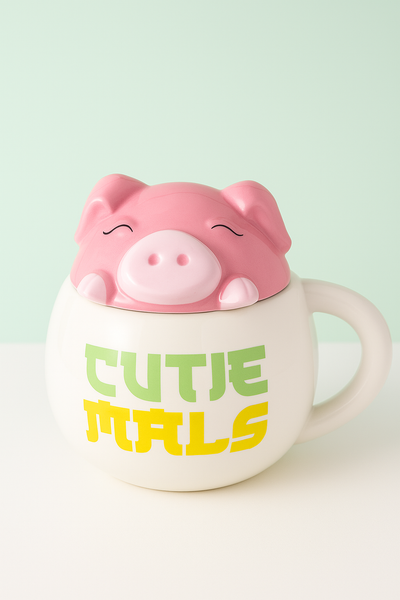 Taza Cerámica Cerdito “Cutie Mals” con Tapa 3D 🐷