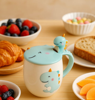 🦖 Taza Dinosaurio con Cuchara y Tapa – Modelos “Quiet”, “Smart” y “Cute”