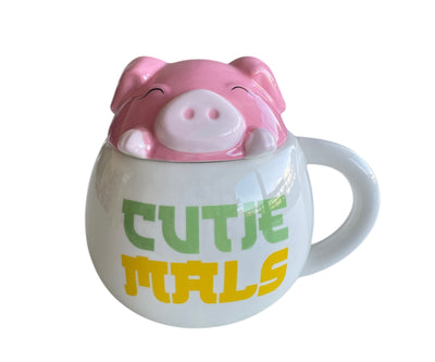 Taza Cerámica Cerdito “Cutie Mals” con Tapa 3D 🐷