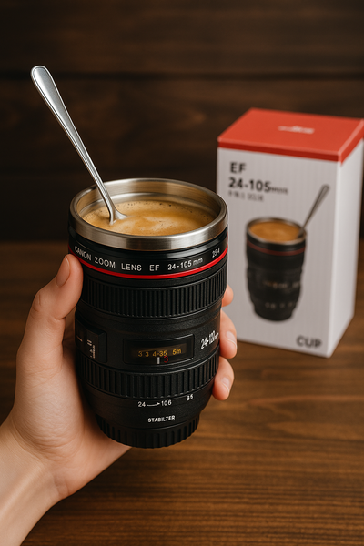 Taza Lente de Cámara Profesional 24–105mm 📷 Acero Inoxidable