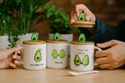 Tazas “Avocado Love” con tapa y cucharita