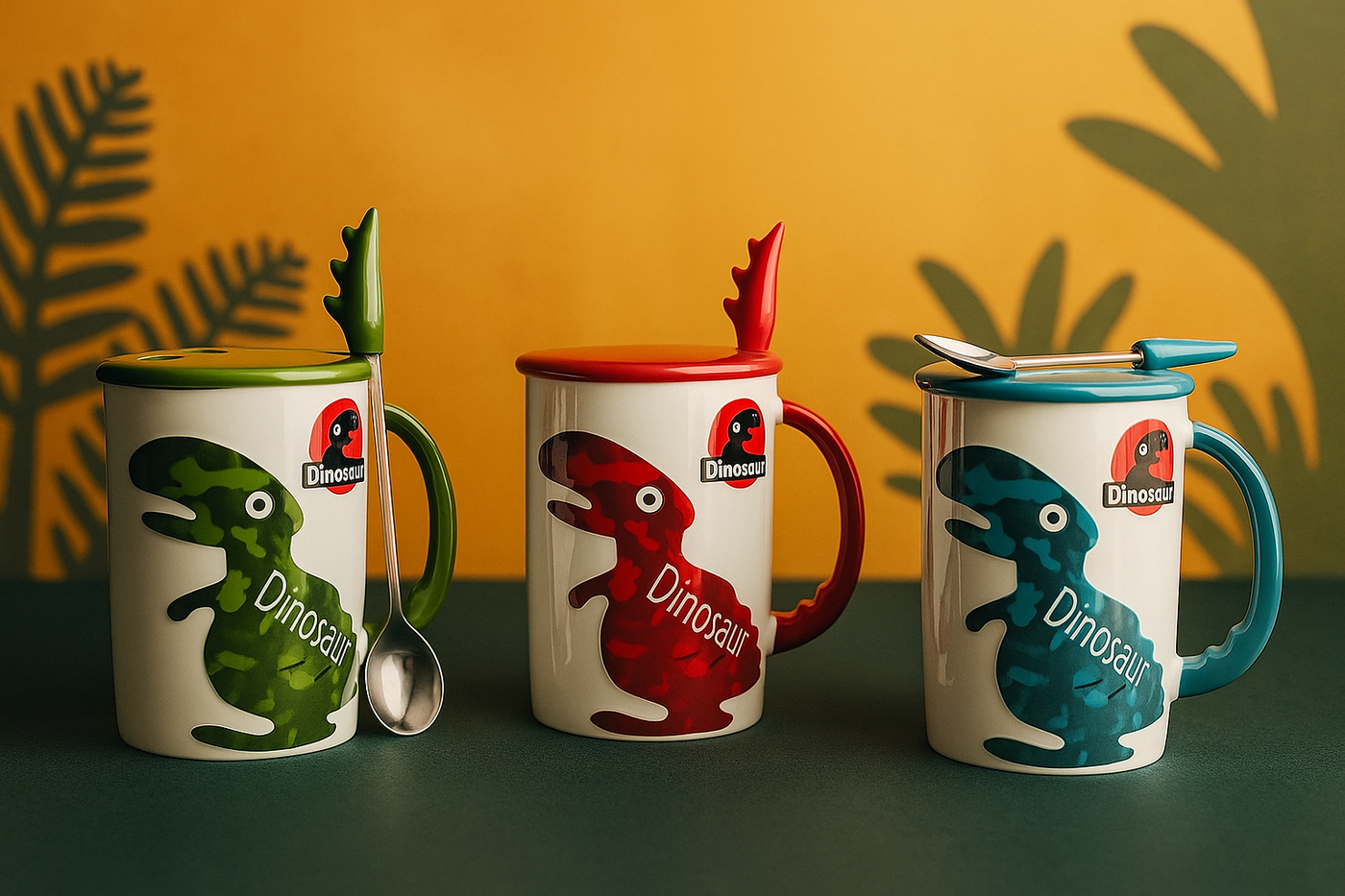 🦕 Taza Dinosaurio con Cuchara y Tapa – Edición Jungle Mood