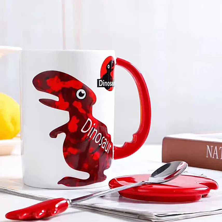 🦕 Taza Dinosaurio con Cuchara y Tapa – Edición Jungle Mood