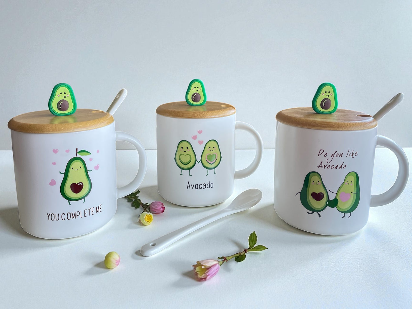 Tazas “Avocado Love” con tapa y cucharita