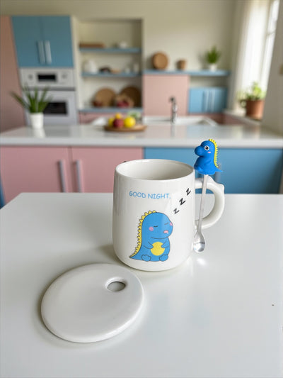 Taza Dinosaurio Feliz con Cucharita y Tapa – Colección Roar Friends 🦖
