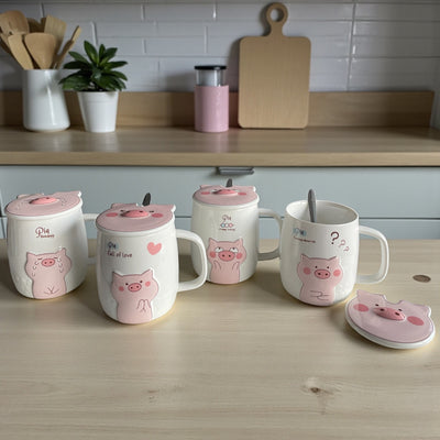 Taza 3D Cerdito Cute con Tapa y Cucharita