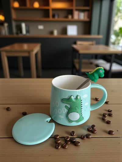 Taza Cocodrilo Feliz con Cucharita y Tapa