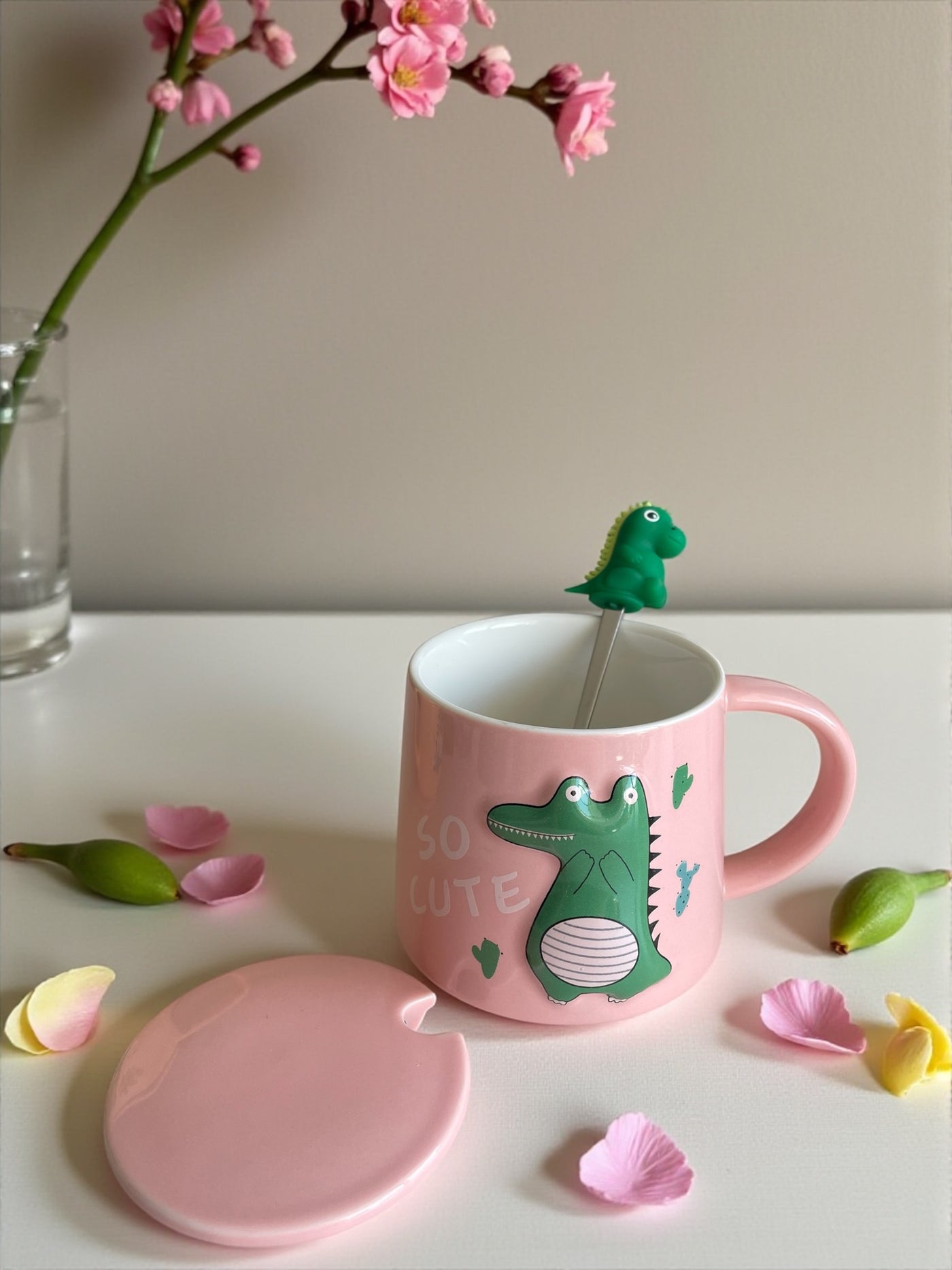 Taza Cocodrilo Feliz con Cucharita y Tapa