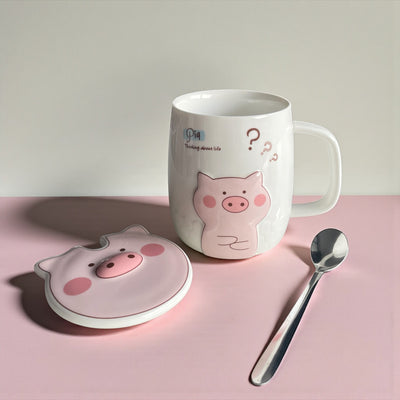 Taza 3D Cerdito Cute con Tapa y Cucharita