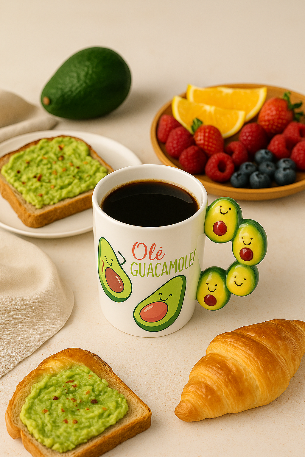 Taza “Olé Guacamole” – Edición Divertida con Asa de palta 3D